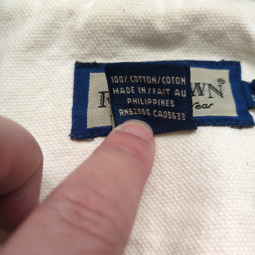 Vtg 90s Ruff Hewn Barn Chore Jacket White Canvas Corduroy Collar Workwear Large